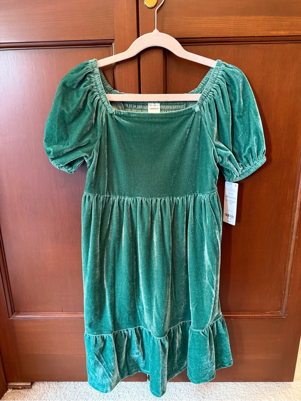 Carter's Emerald Green Velvet Puff-Sleeve Dress